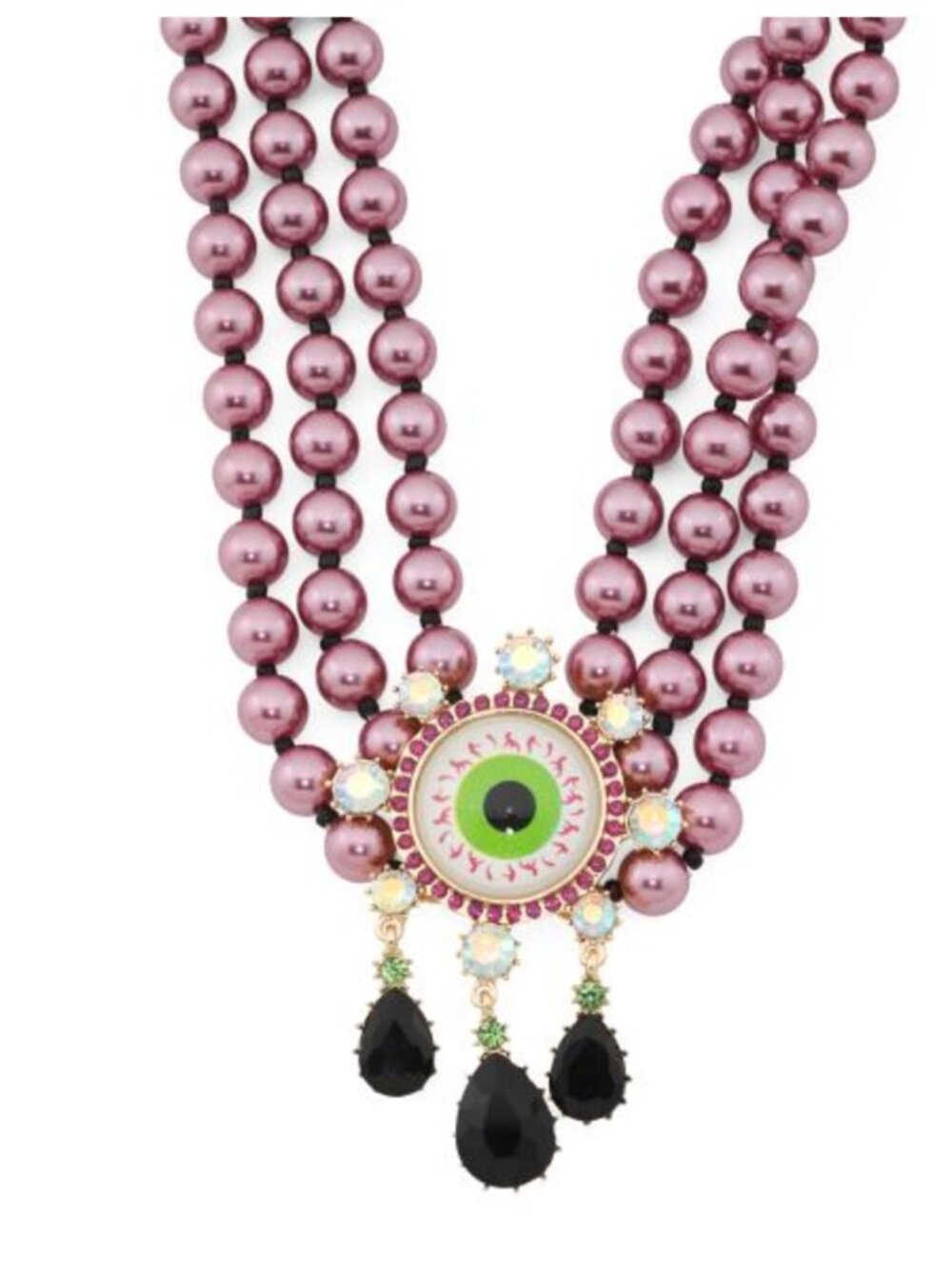 NWT BETSEY JOHNSON Purple Faux Pearl Bling Eyeball Torsade Necklace